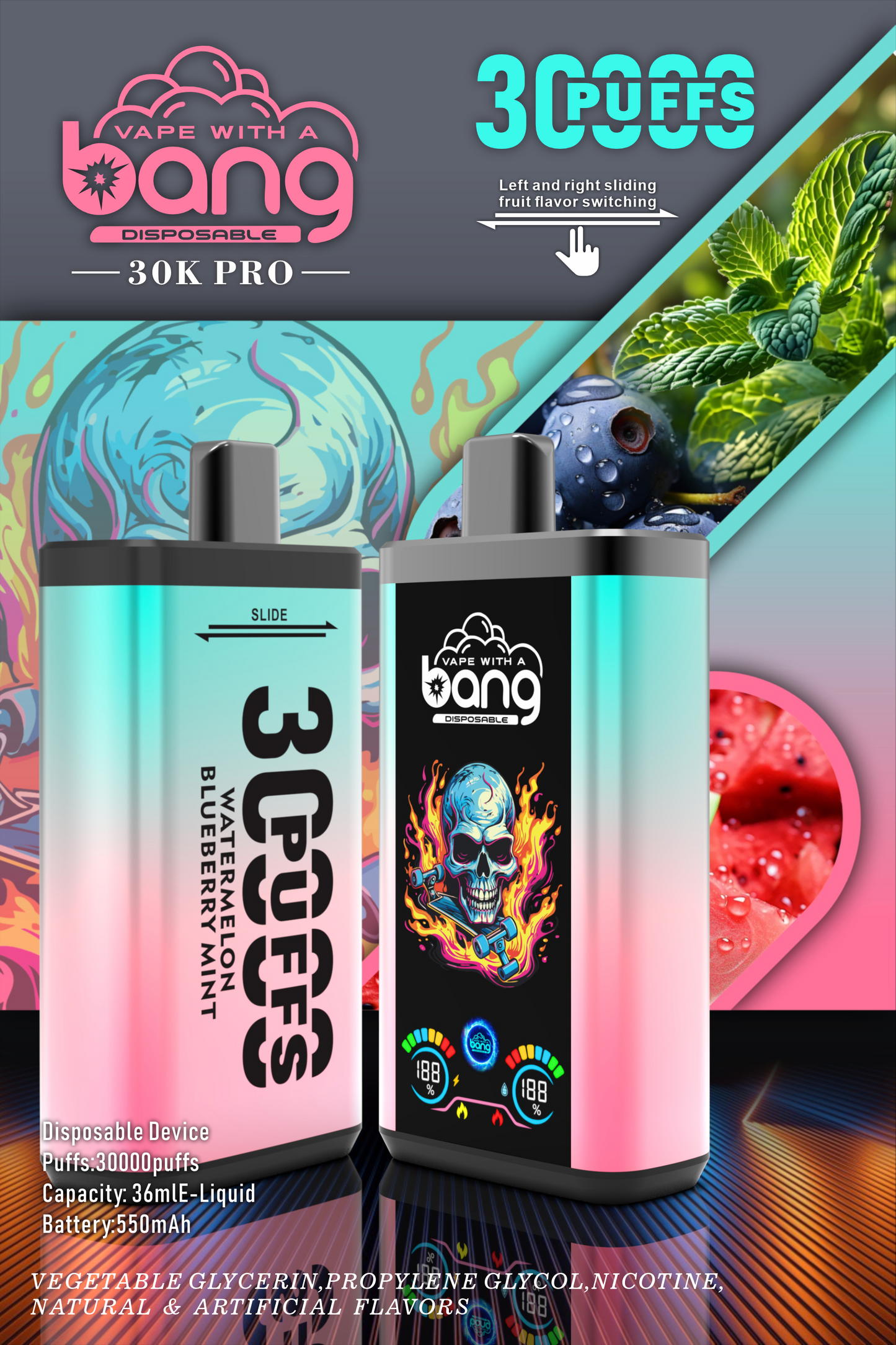 Bang 30K Pro: 30,000 Puffs Disposable Vape with Dual-Flavor System, 16 Kinds of Fruits Flavors