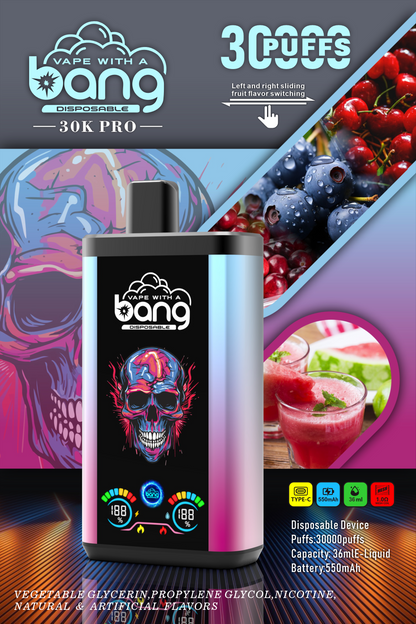 Bang 30K Pro: 30,000 Puffs Disposable Vape with Dual-Flavor System, 16 Kinds of Fruits Flavors