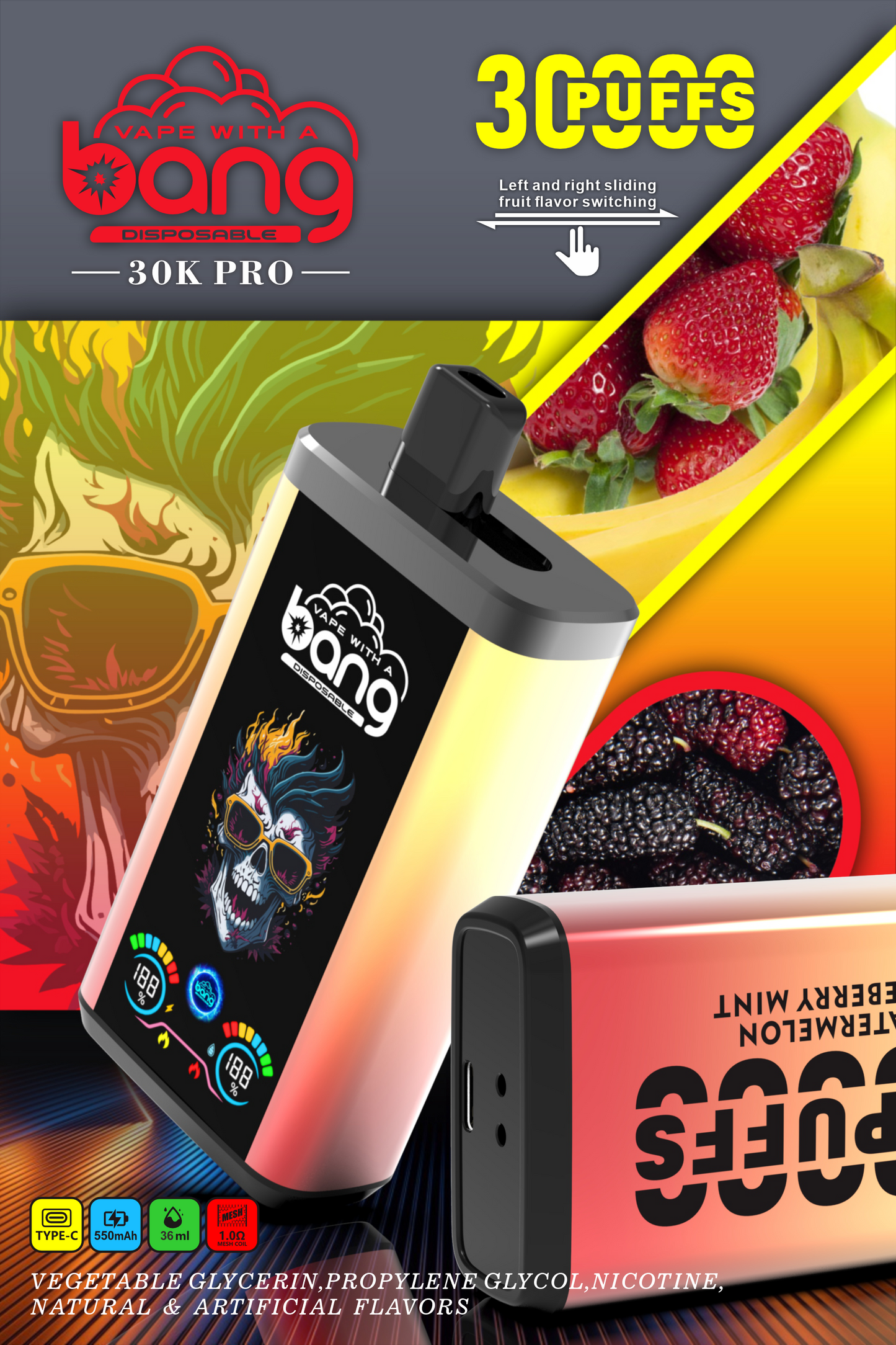 Bang 30K Pro: 30,000 Puffs Disposable Vape with Dual-Flavor System, 16 Kinds of Fruits Flavors