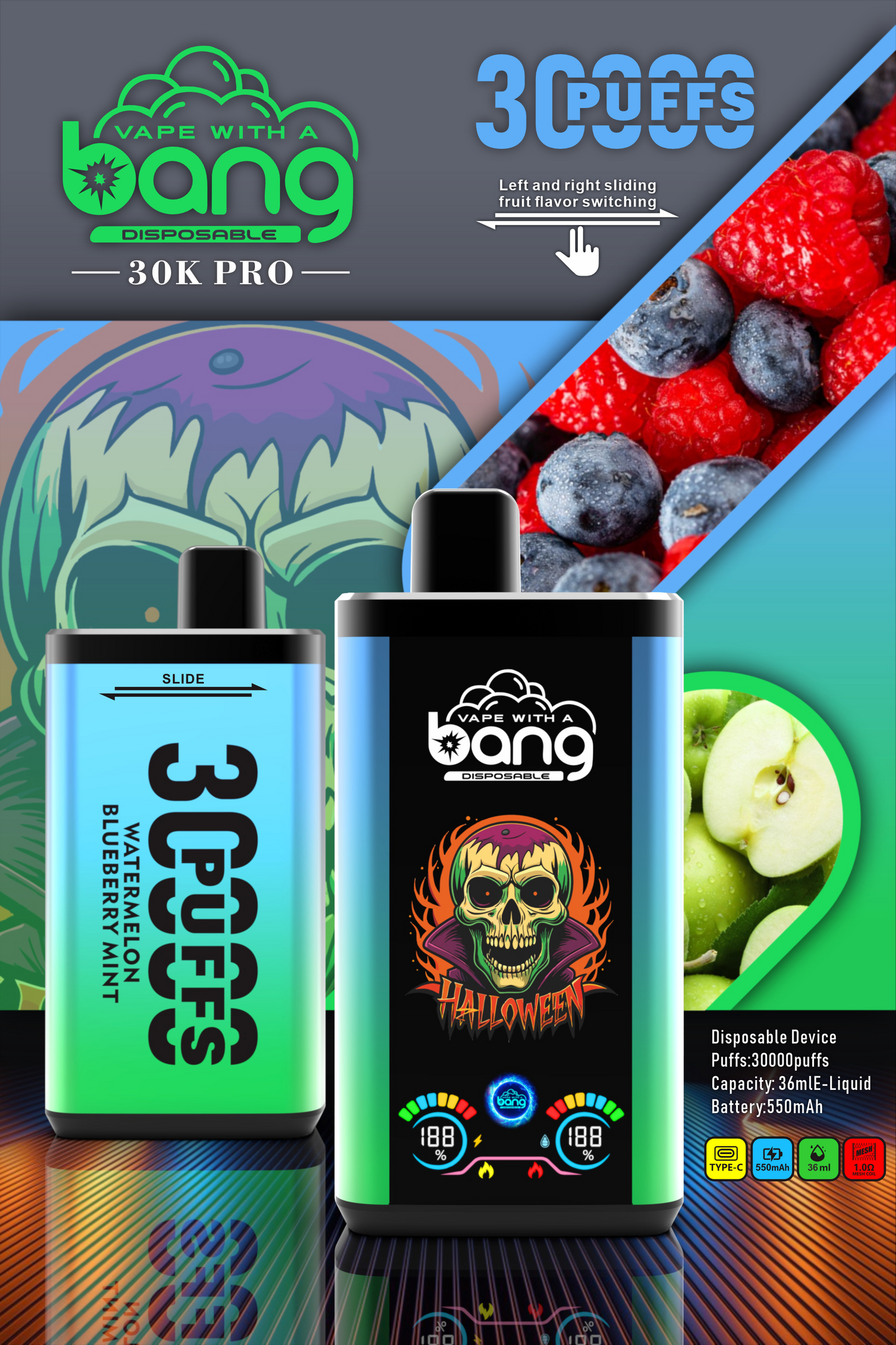 Bang 30K Pro: 30,000 Puffs Disposable Vape with Dual-Flavor System, 16 Kinds of Fruits Flavors