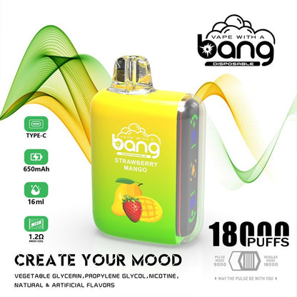 Bang 18000 Puffs, Disposable Vape E-cigarettes, 12 Kinds of Fruits Flavors, 16ml Capacity, 650 MAH Battery, Type C Rechargeable