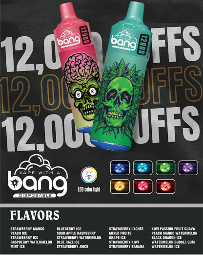 Bang 12000 Puffs, Disposable Vape E-cigarettes, 20 Kinds of Fruits Flavors, 20ml Capacity, 650 MAH Battery, Type C Rechargeable