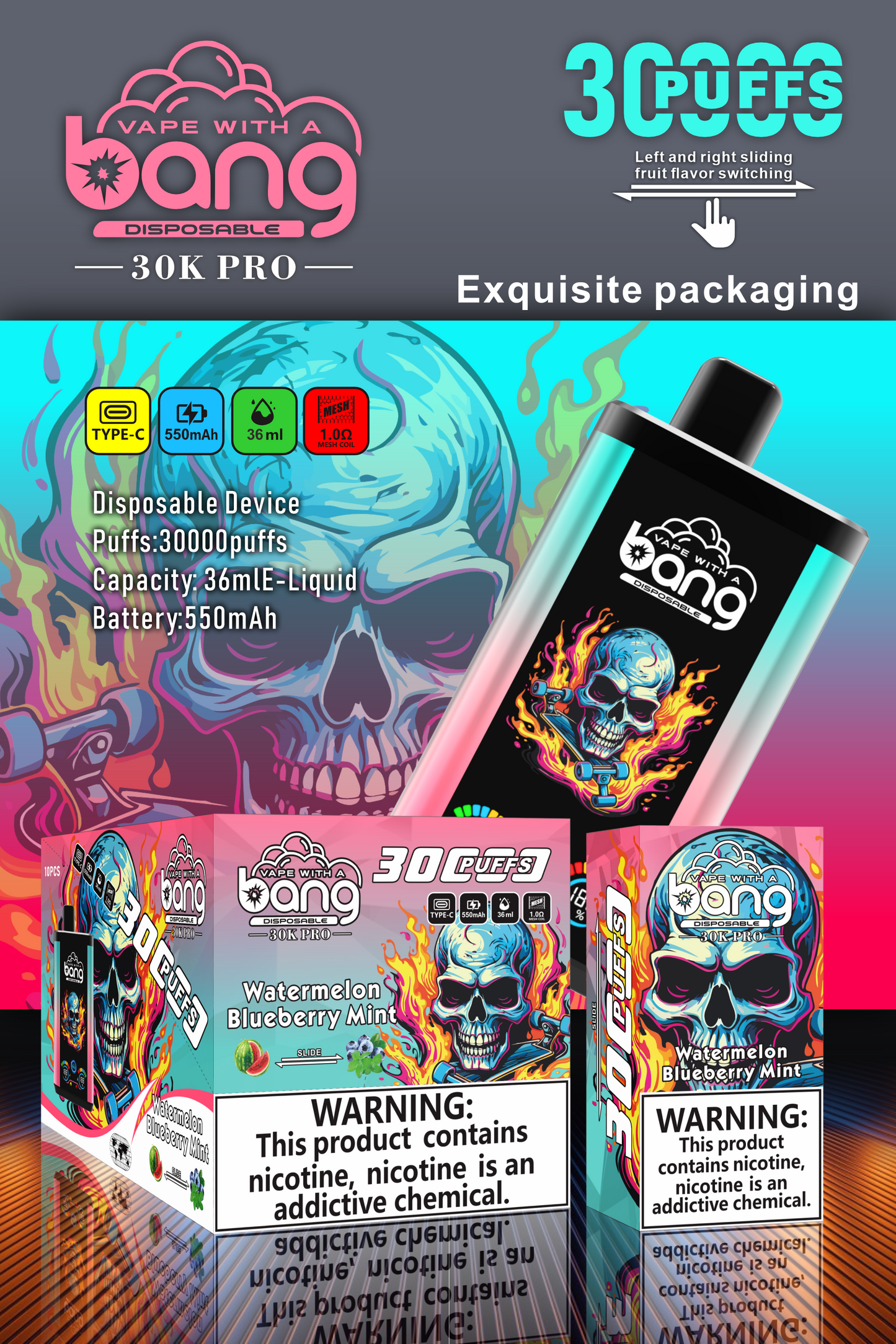 Bang 30K Pro: 30,000 Puffs Disposable Vape with Dual-Flavor System, 16 Kinds of Fruits Flavors