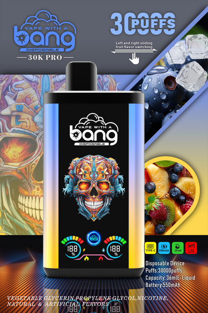 Bang 30K Pro: 30,000 Puffs Disposable Vape with Dual-Flavor System, 16 Kinds of Fruits Flavors