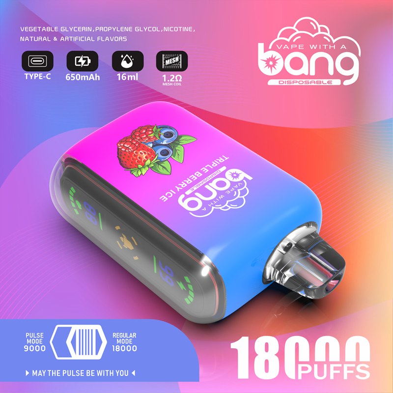 Bang 18000 Puffs, Disposable Vape E-cigarettes, 12 Kinds of Fruits Flavors, 16ml Capacity, 650 MAH Battery, Type C Rechargeable