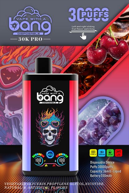 Bang 30K Pro: 30,000 Puffs Disposable Vape with Dual-Flavor System, 16 Kinds of Fruits Flavors