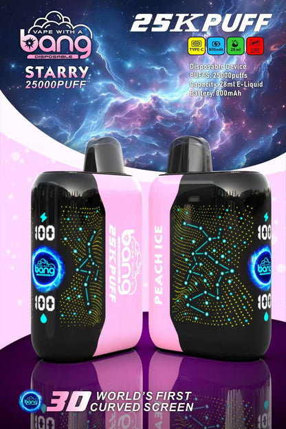 Bang 25000 Puffs, Starry Sky Disposable Vape E-cigarettes, 16 Kinds of Fruits Flavors, 28ml Capacity, 800 MAH Battery, Type C Rechargeable