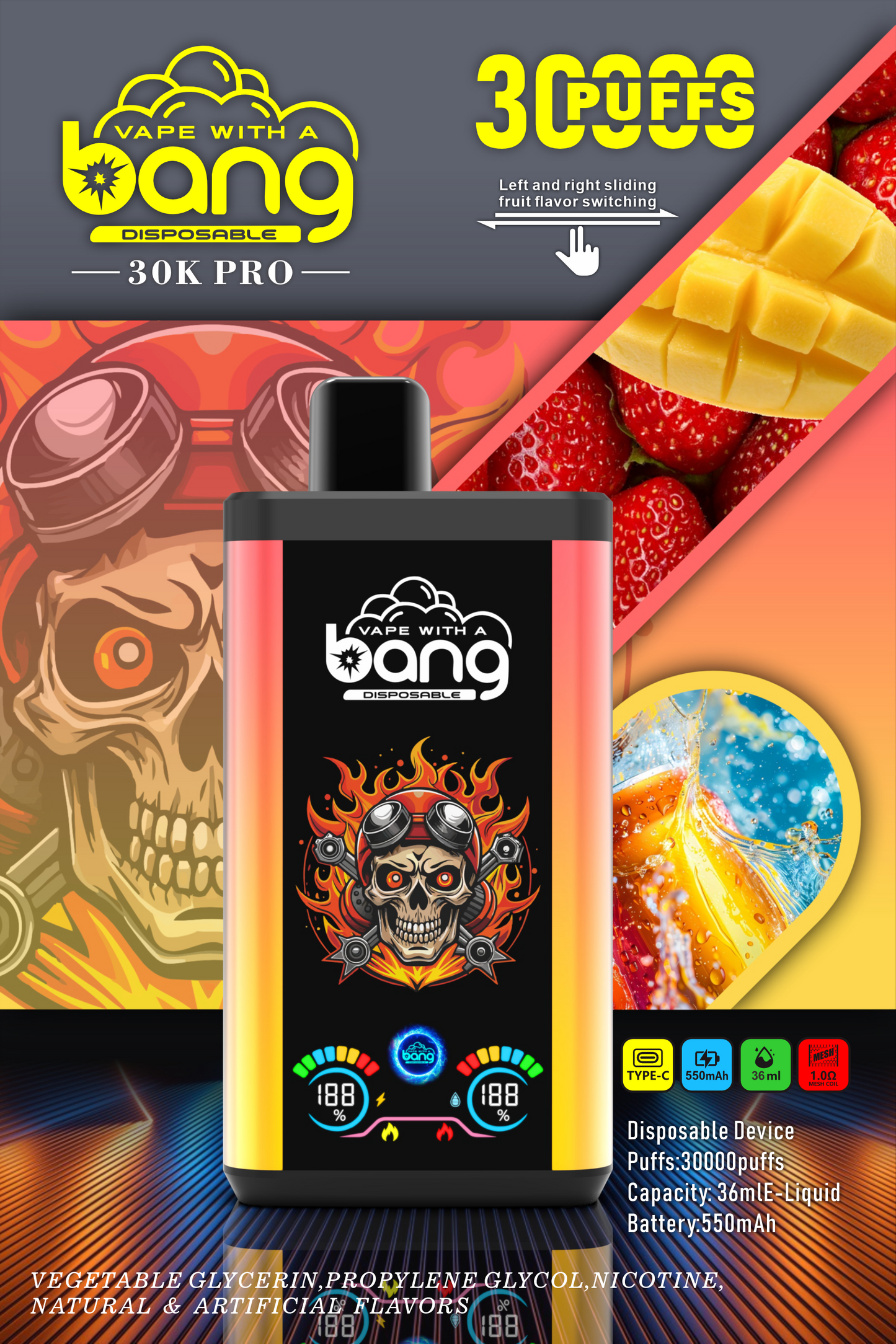 Bang 30K Pro: 30,000 Puffs Disposable Vape with Dual-Flavor System, 16 Kinds of Fruits Flavors