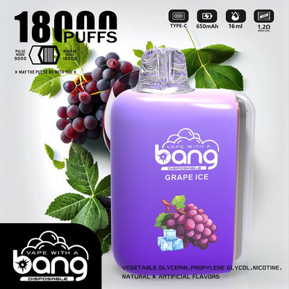 Bang 18000 Puffs, Disposable Vape E-cigarettes, 12 Kinds of Fruits Flavors, 16ml Capacity, 650 MAH Battery, Type C Rechargeable