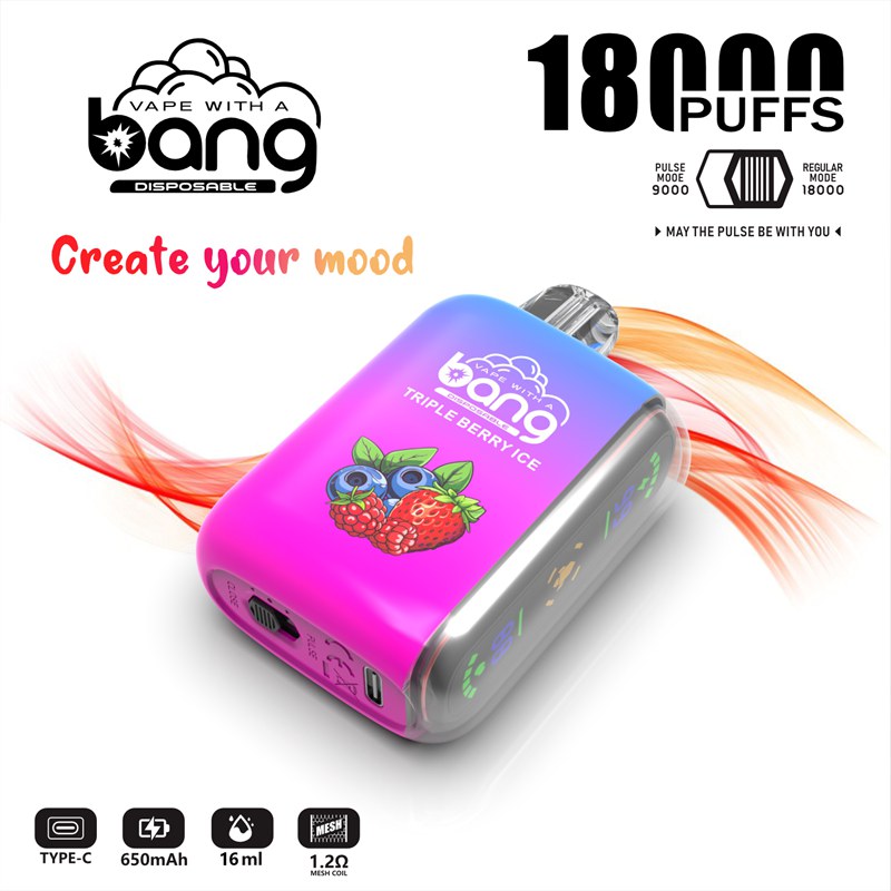 Bang 18000 Puffs, Disposable Vape E-cigarettes, 12 Kinds of Fruits Flavors, 16ml Capacity, 650 MAH Battery, Type C Rechargeable