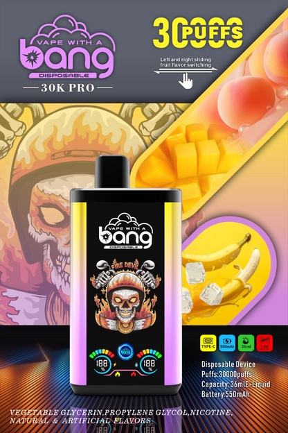 Bang 30K Pro: 30,000 Puffs Disposable Vape with Dual-Flavor System, 16 Kinds of Fruits Flavors