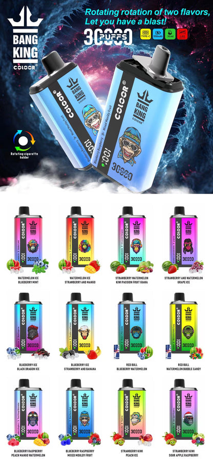 Bang King 30000 Puffs, One Vape, Two Flavors, Disposable Vape E-cigarettes, 12 Kinds of Fruits Flavors, 36ml Capacity, 550 MAH Battery, Type C Rechargeable