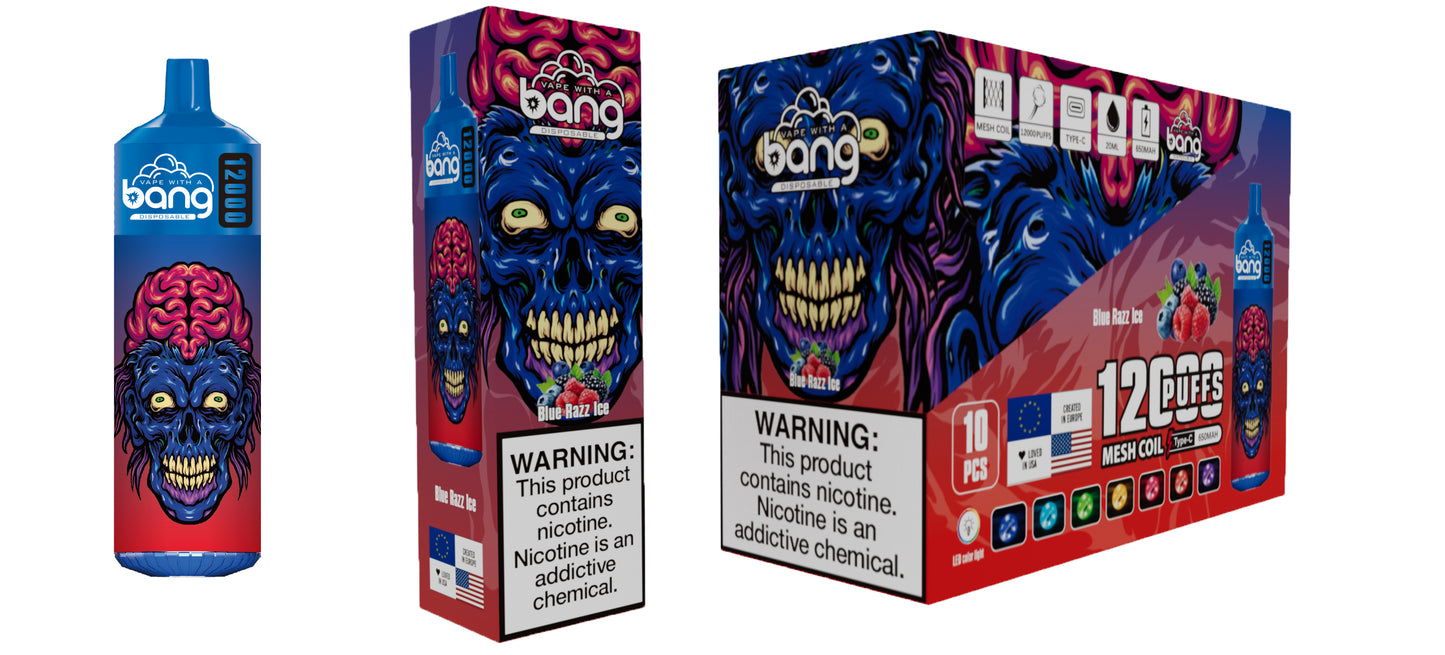 Bang 12000 Puffs, Disposable Vape E-cigarettes, 20 Kinds of Fruits Flavors, 20ml Capacity, 650 MAH Battery, Type C Rechargeable