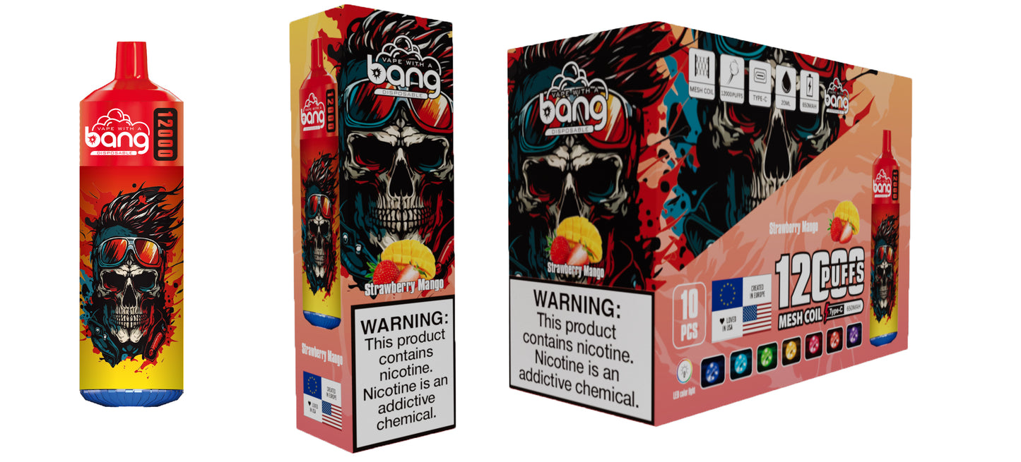 Bang 12000 Puffs, Disposable Vape E-cigarettes, 20 Kinds of Fruits Flavors, 20ml Capacity, 650 MAH Battery, Type C Rechargeable