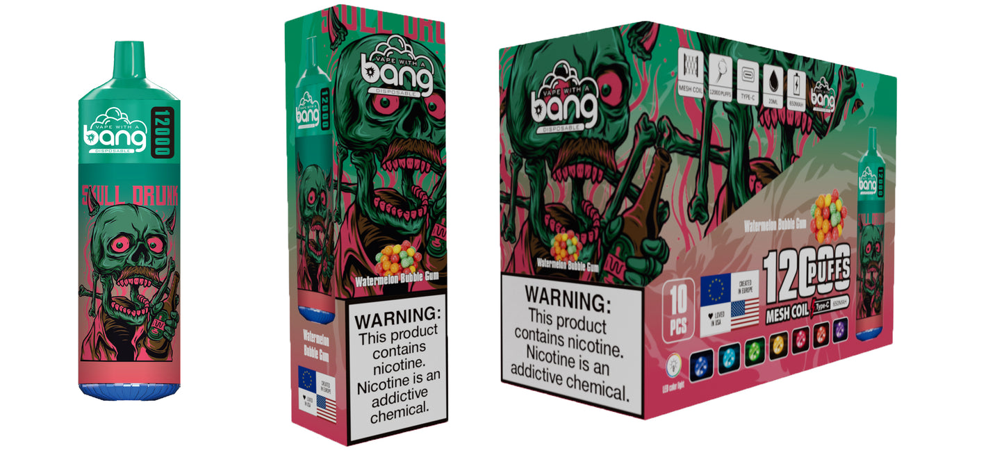 Bang 12000 Puffs, Disposable Vape E-cigarettes, 20 Kinds of Fruits Flavors, 20ml Capacity, 650 MAH Battery, Type C Rechargeable