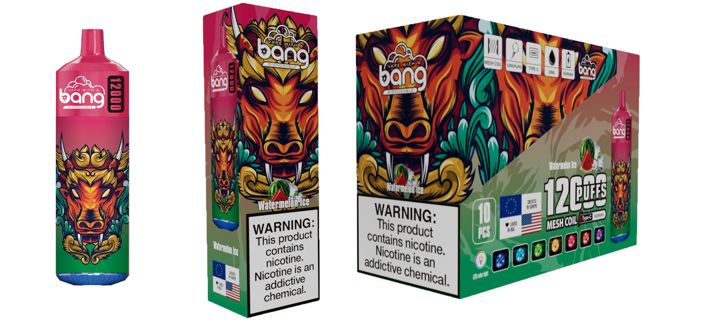 Bang 12000 Puffs, Disposable Vape E-cigarettes, 20 Kinds of Fruits Flavors, 20ml Capacity, 650 MAH Battery, Type C Rechargeable