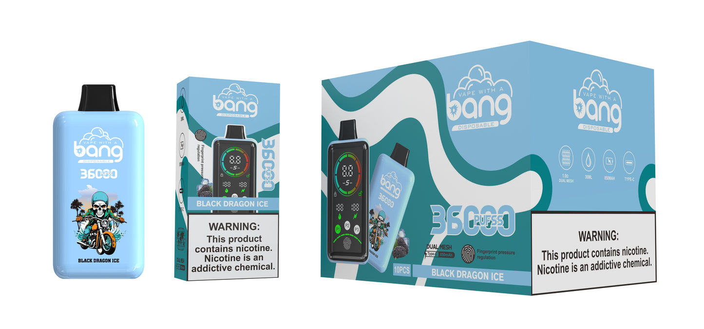 Bang 36000 Puffs, Disposable Vape E-cigarettes, 12 Kinds of Fruits Flavors, 36ml E-liquid, 850 MAH Battery, Type C Rechargeable