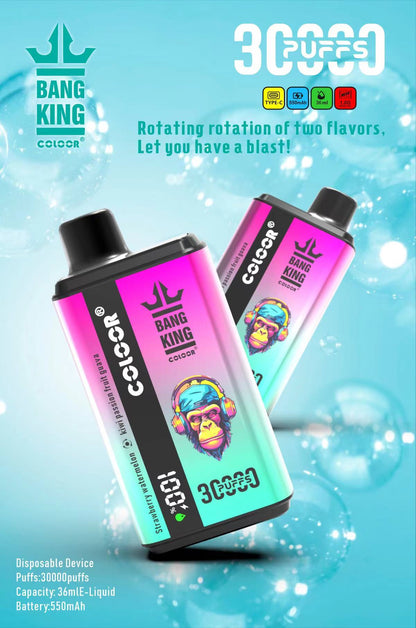 Bang King 30000 Puffs, One Vape, Two Flavors, Disposable Vape E-cigarettes, 12 Kinds of Fruits Flavors, 36ml Capacity, 550 MAH Battery, Type C Rechargeable