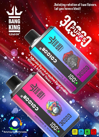 Bang King 30000 Puffs, One Vape, Two Flavors, Disposable Vape E-cigarettes, 12 Kinds of Fruits Flavors, 36ml Capacity, 550 MAH Battery, Type C Rechargeable