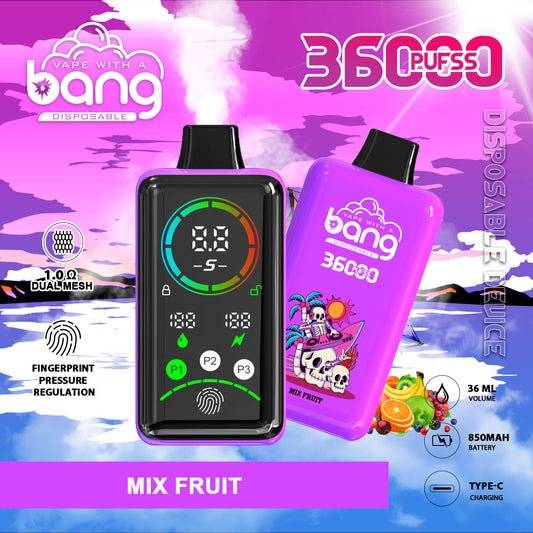 Bang 36000 Puffs, Disposable Vape E-cigarettes, 12 Kinds of Fruits Flavors, 36ml E-liquid, 850 MAH Battery, Type C Rechargeable