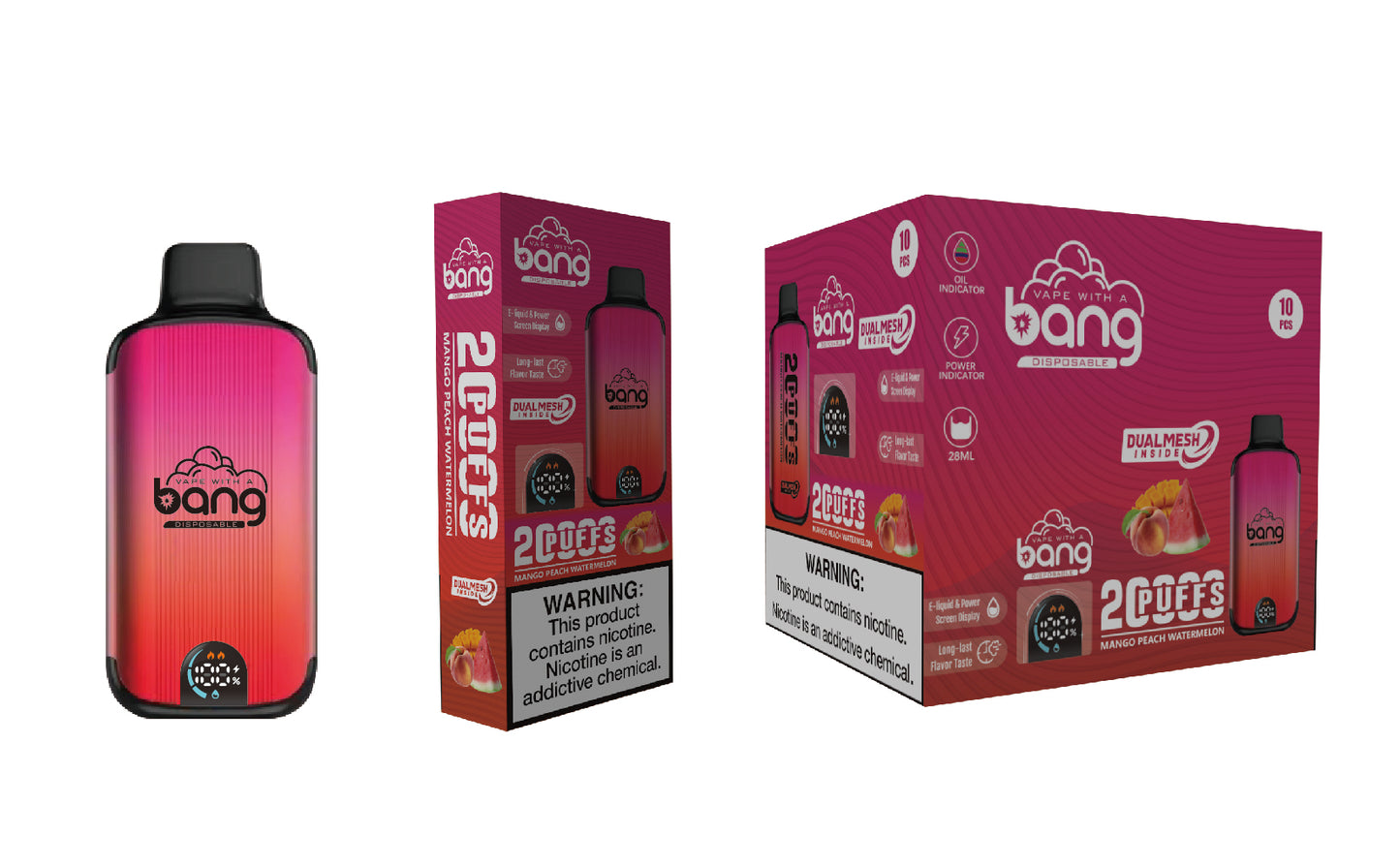 Bang 20000 Puffs, Disposable Vape E-cigarettes, 16 Kinds of Fruits Flavors, 28ml Capacity, 650 MAH Battery, Type C Rechargeable