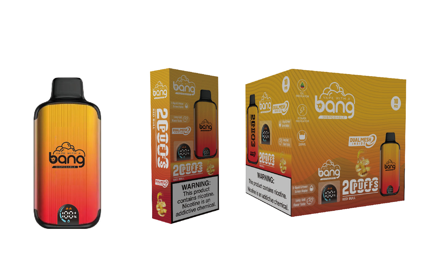 Bang 20000 Puffs, Disposable Vape E-cigarettes, 16 Kinds of Fruits Flavors, 28ml Capacity, 650 MAH Battery, Type C Rechargeable