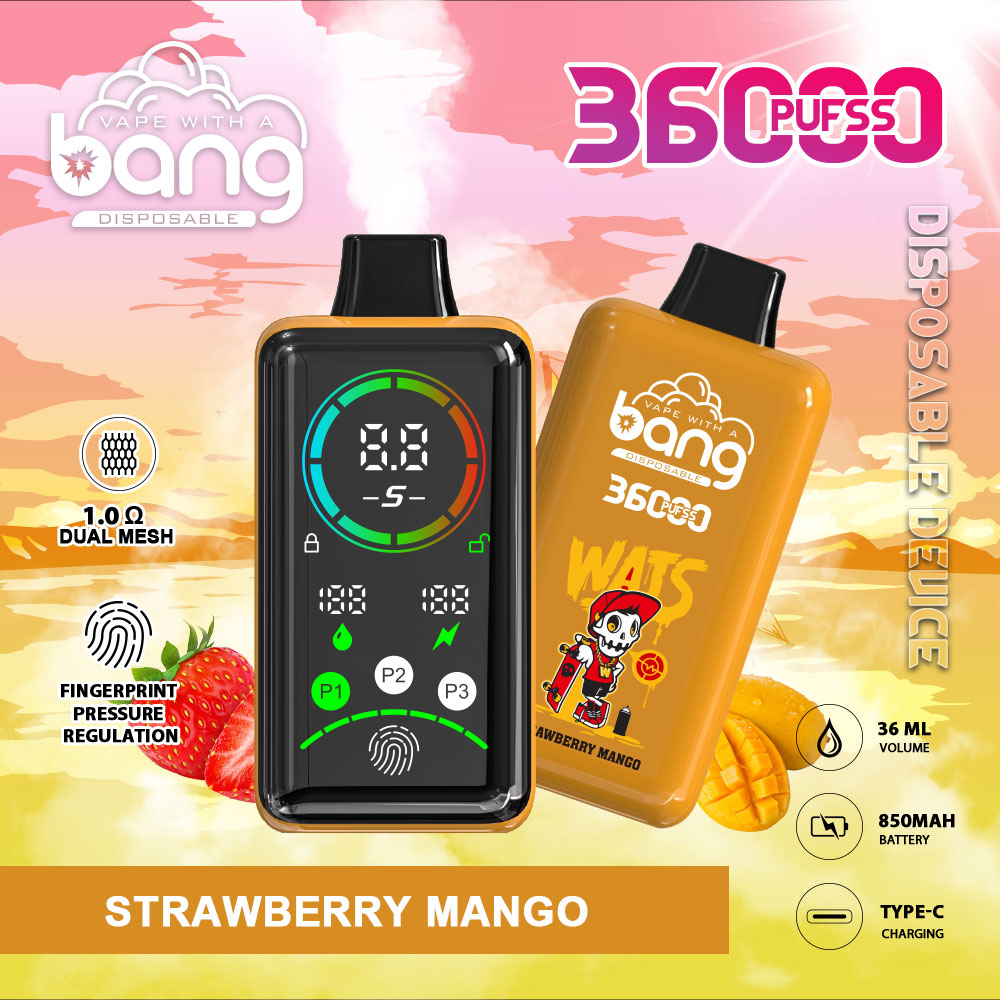 Bang 36000 Puffs, Disposable Vape E-cigarettes, 12 Kinds of Fruits Flavors, 36ml E-liquid, 850 MAH Battery, Type C Rechargeable