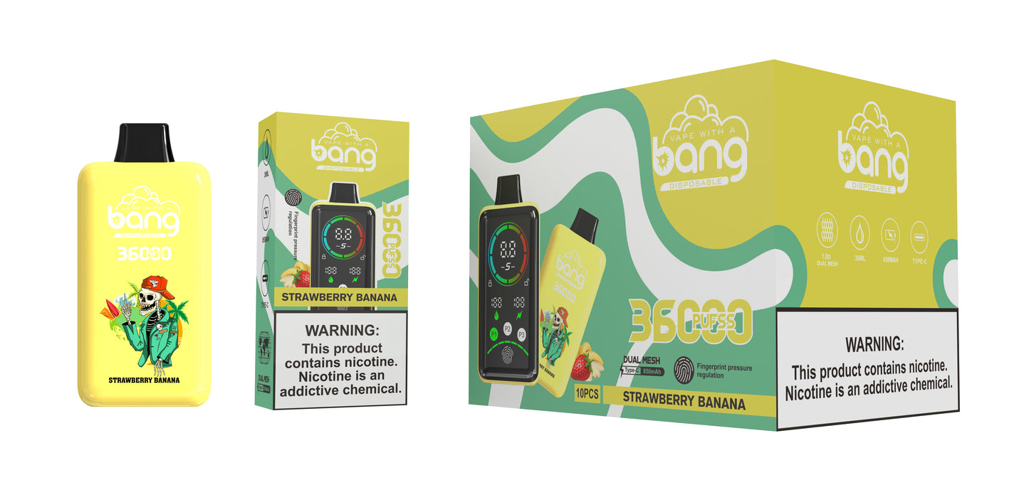 Bang 36000 Puffs, Disposable Vape E-cigarettes, 12 Kinds of Fruits Flavors, 36ml E-liquid, 850 MAH Battery, Type C Rechargeable