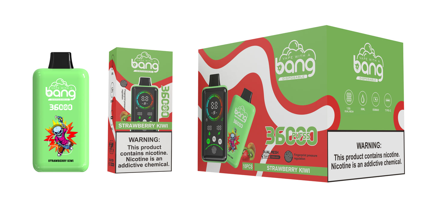 Bang 36000 Puffs, Disposable Vape E-cigarettes, 12 Kinds of Fruits Flavors, 36ml E-liquid, 850 MAH Battery, Type C Rechargeable