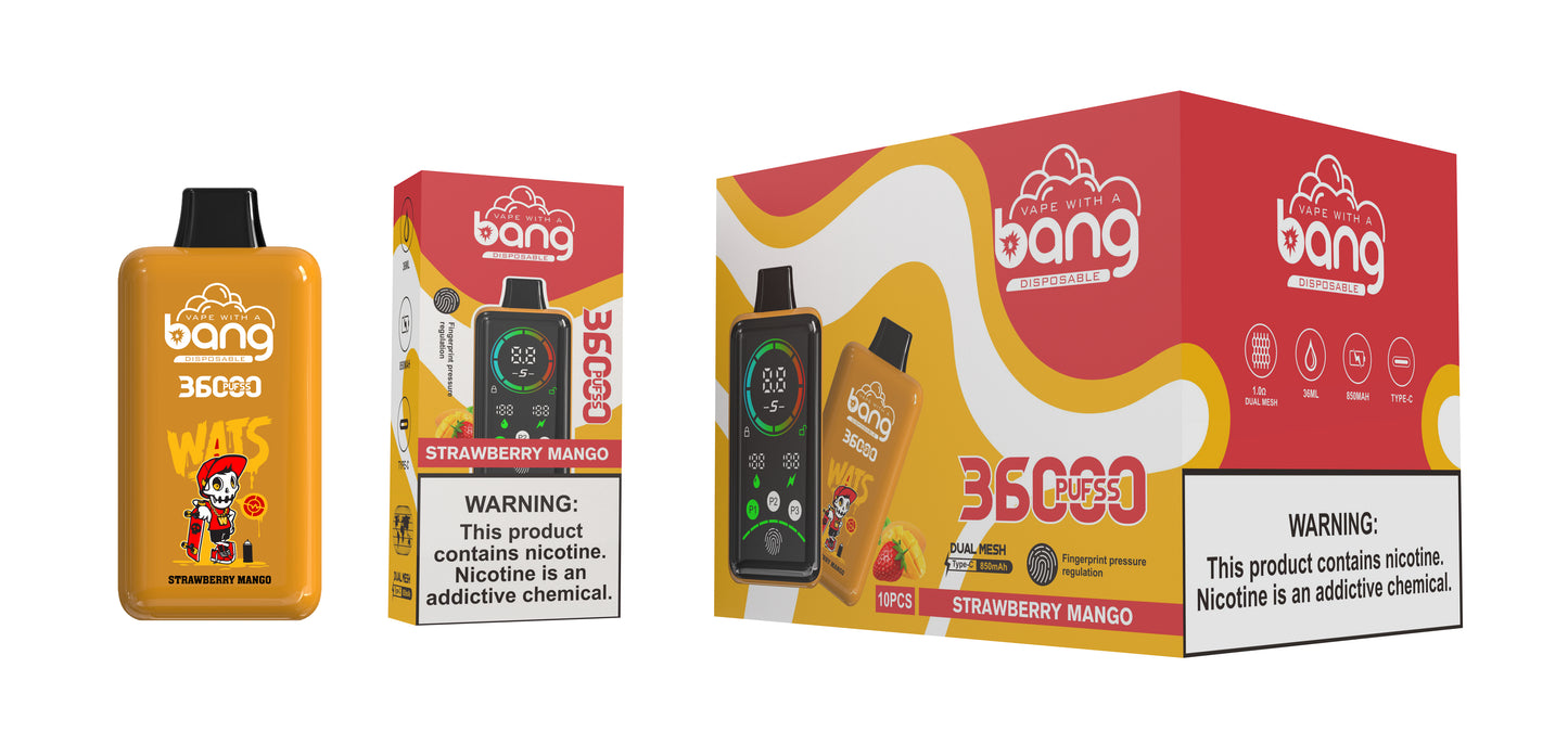 Bang 36000 Puffs, Disposable Vape E-cigarettes, 12 Kinds of Fruits Flavors, 36ml E-liquid, 850 MAH Battery, Type C Rechargeable