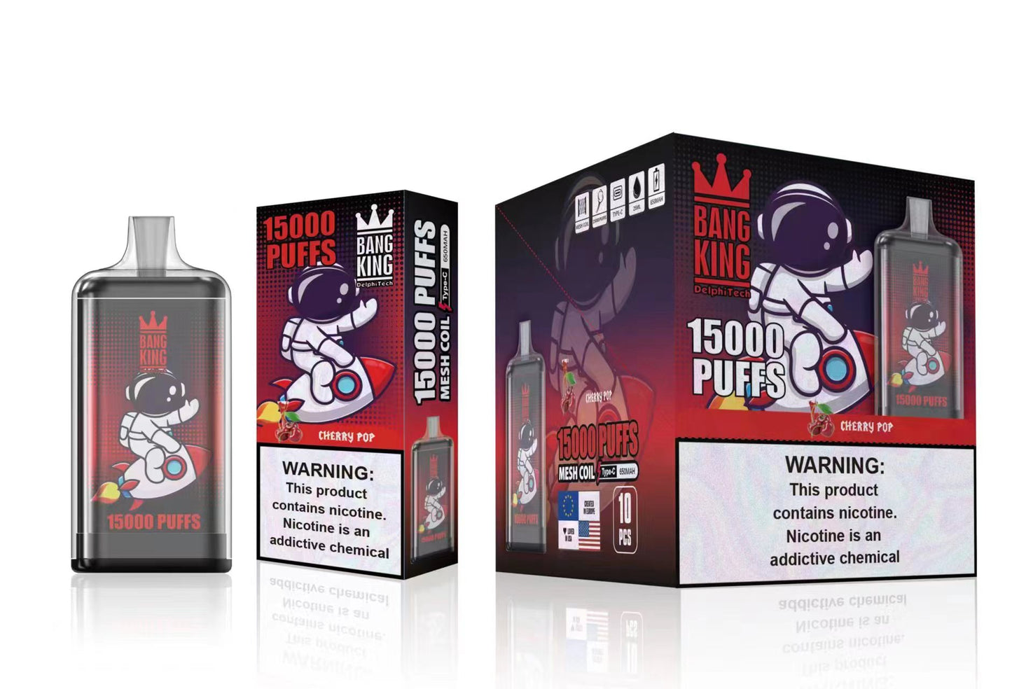 Bang King 15000 Puffs, Disposable Vape E-cigarettes, 20 Kinds of Fruits Flavors, 25ml Capacity, 550 MAH Battery, Type C Rechargeable