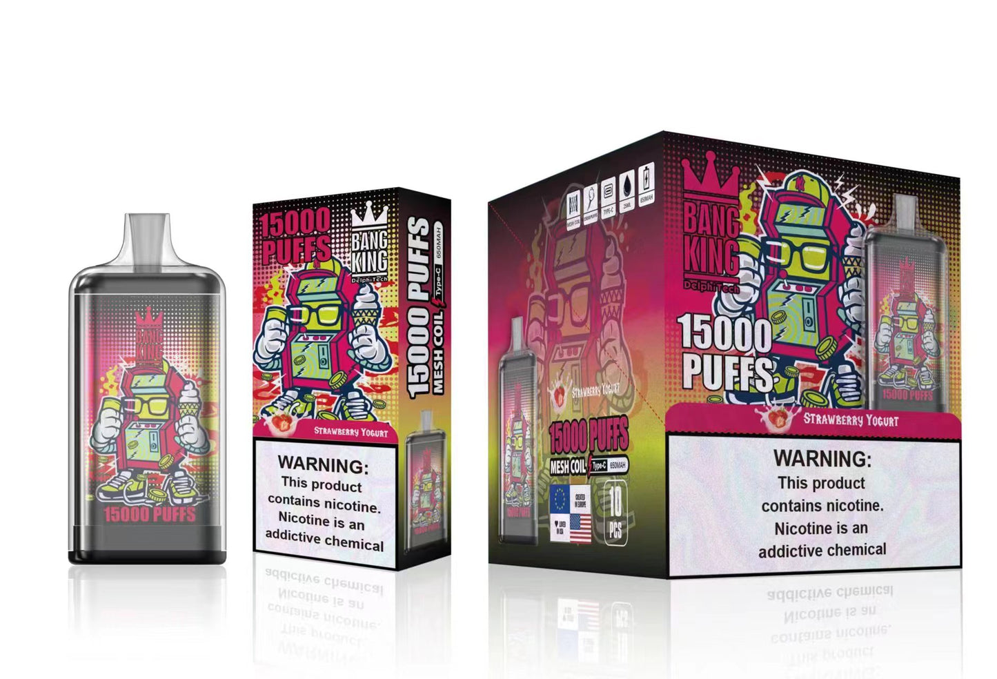 Bang King 15000 Puffs, Disposable Vape E-cigarettes, 20 Kinds of Fruits Flavors, 25ml Capacity, 550 MAH Battery, Type C Rechargeable