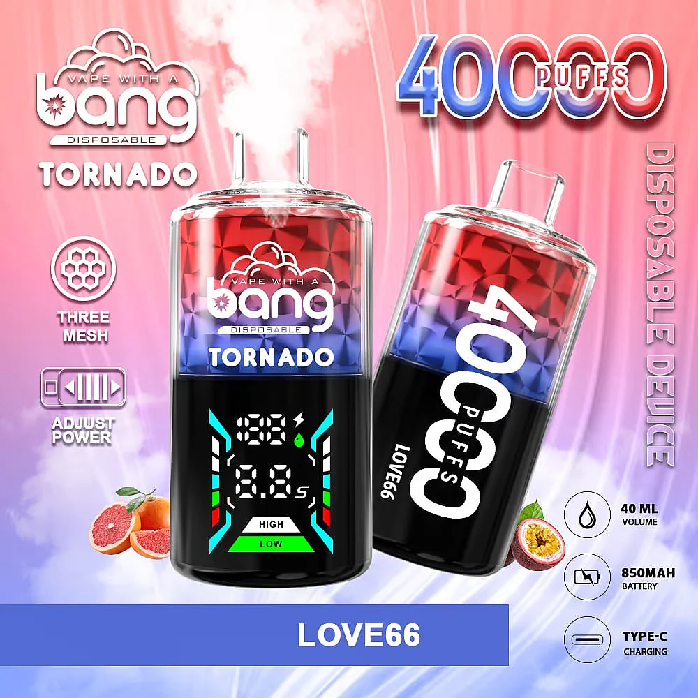 Bang Tornado 40000 Puff Disposable Vape, 40ml Liquid, 12 Kinds Flavors, Battery 850mah, Large Smoke LED Display Disposable Vape