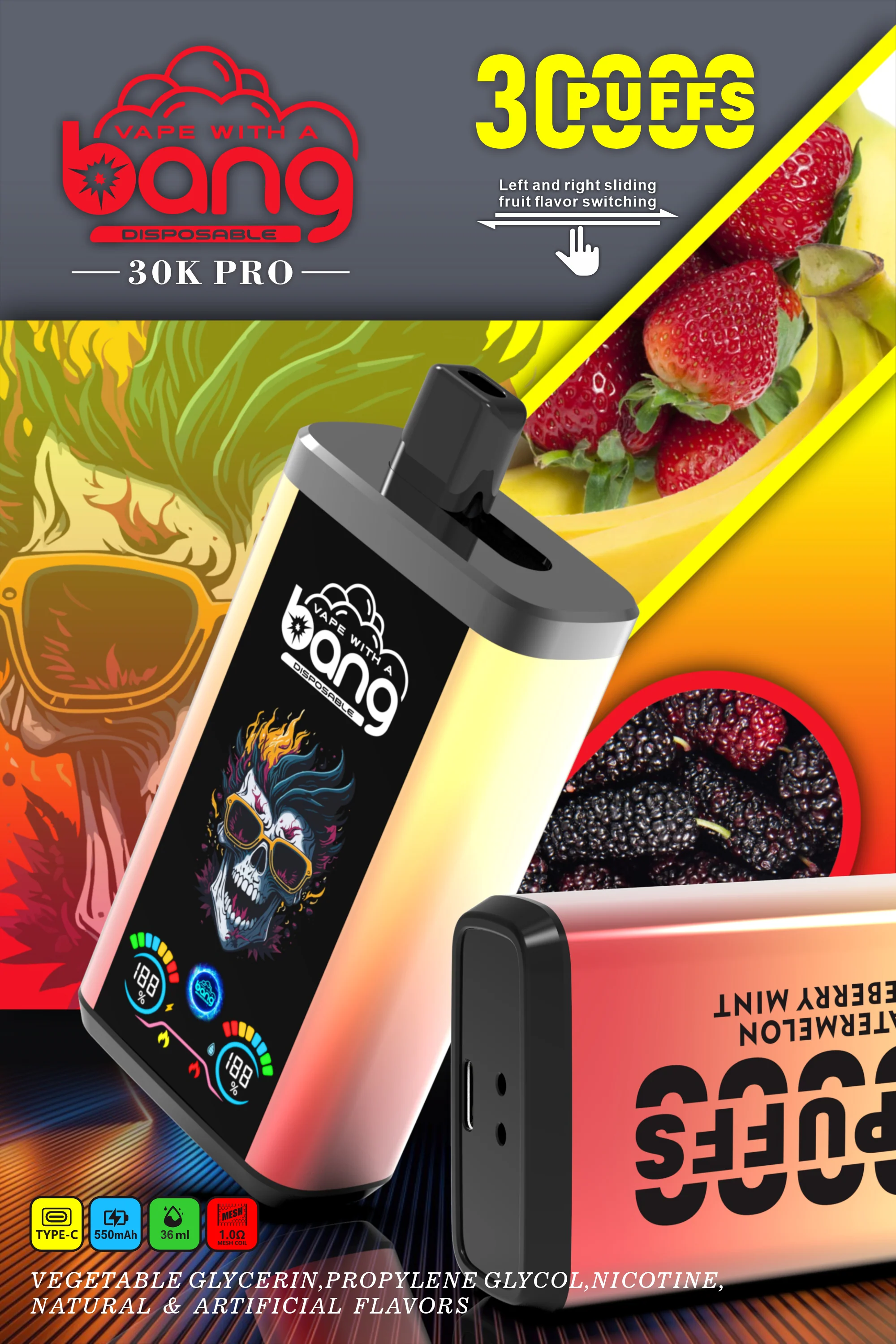 Bang 30000 Puffs Pro Disposable Vape with Dual-Flavor System, 16 Kinds of Fruits Flavors