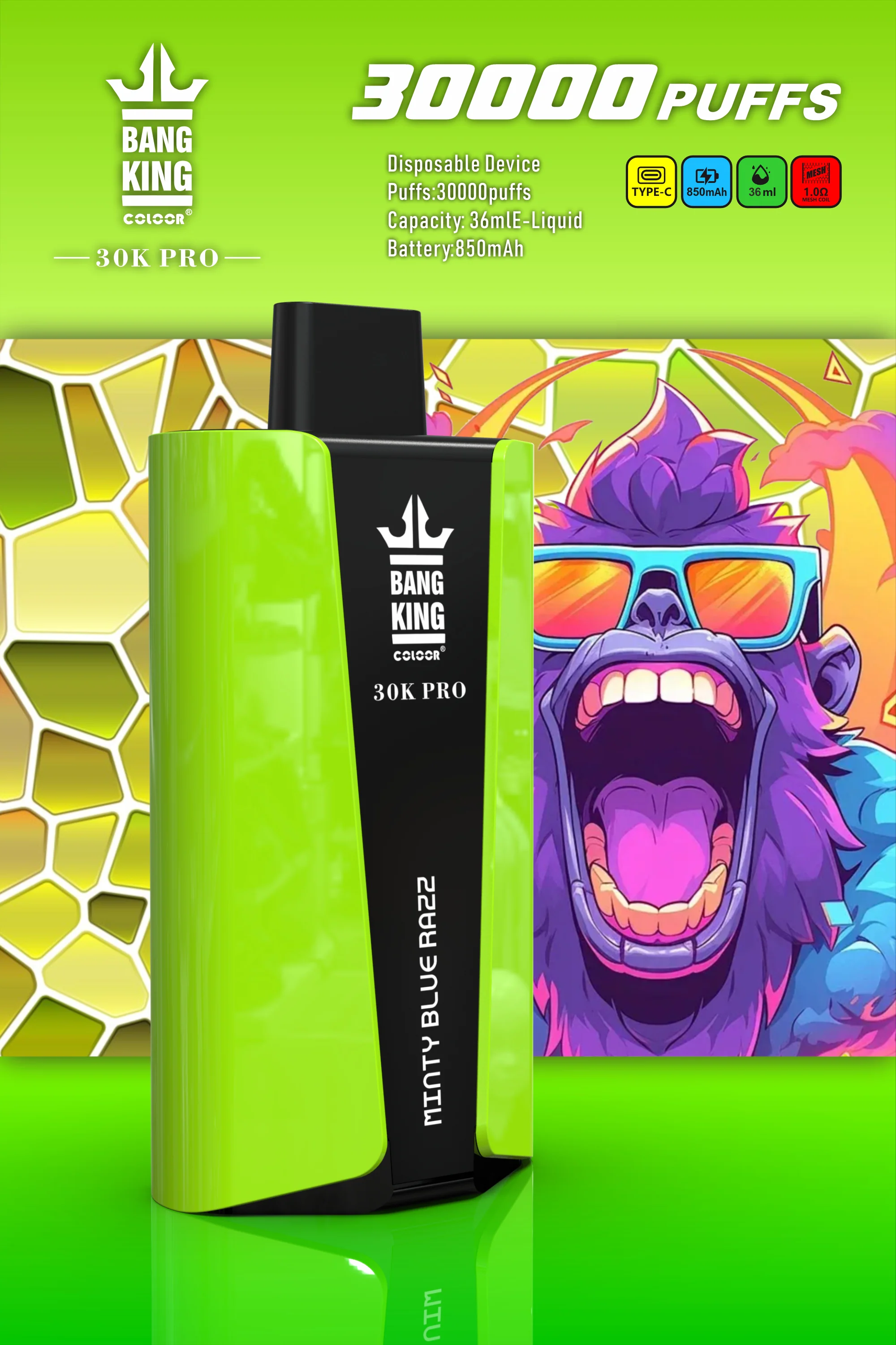 Bang King 30000 Puff Pro Disposable Vape with Single-Flavor System, 12 Kinds of Fruits Flavors