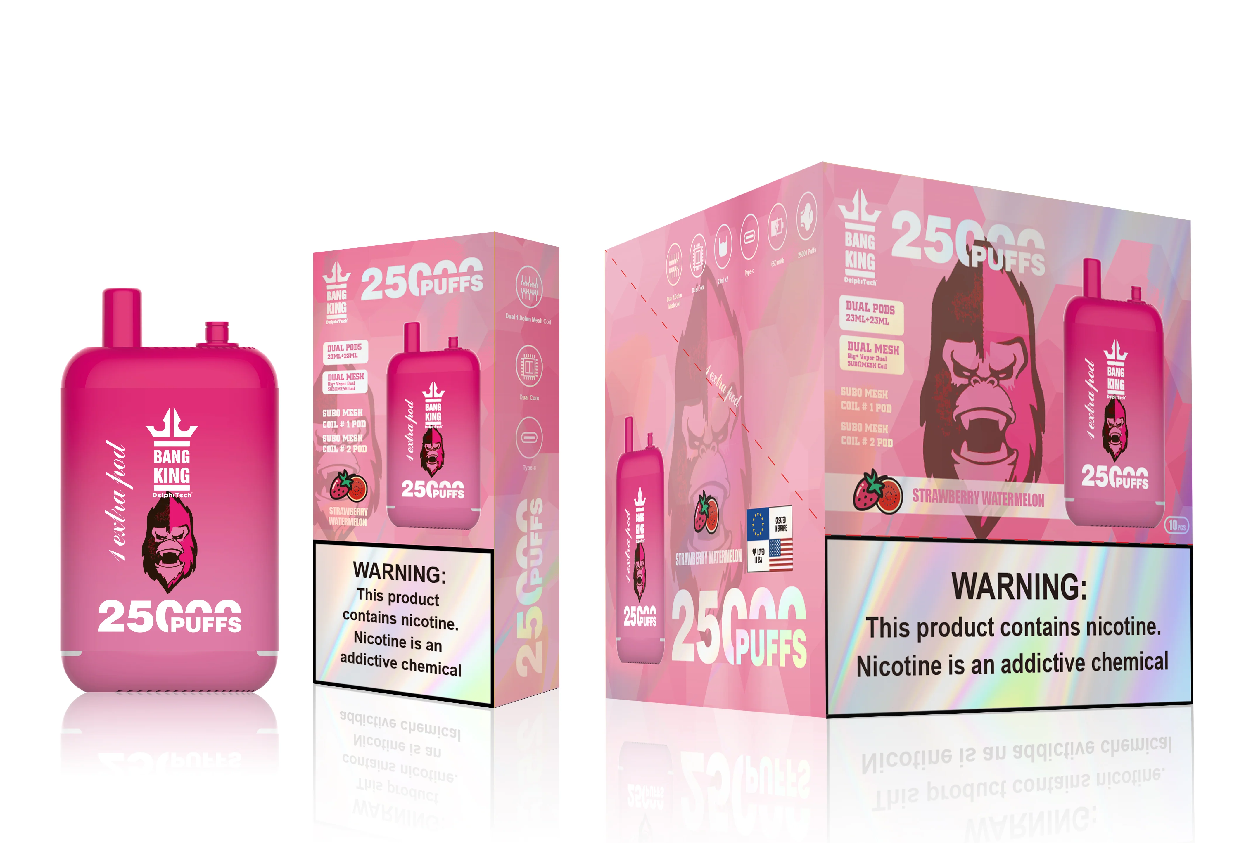 Bang King 25000 Puffs, Disposable Vape E-cigarettes, 12 Kinds of Fruits Flavors, 25ml Capacity, 650 MAH Battery, Type C Rechargeable