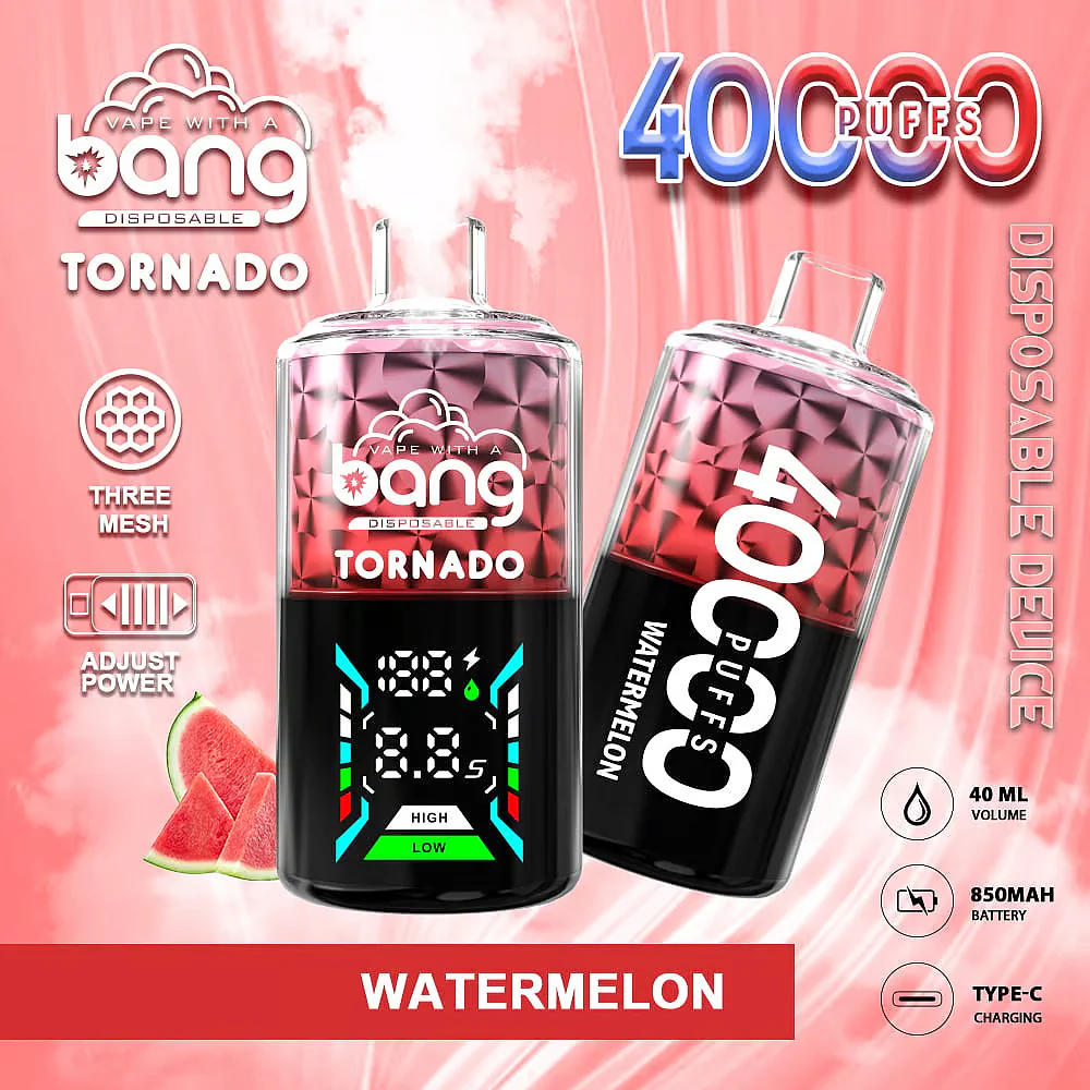 Bang Tornado 40000 Puff Disposable Vape, 40ml Liquid, 12 Kinds Flavors, Battery 850mah, Large Smoke LED Display Disposable Vape