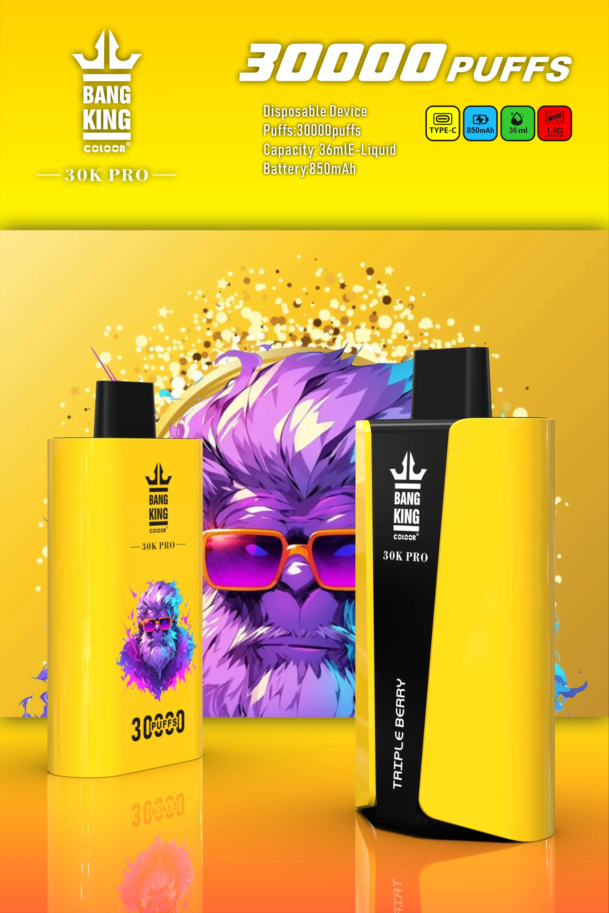 Bang King 30000 Puff Pro Disposable Vape with Single-Flavor System, 12 Kinds of Fruits Flavors