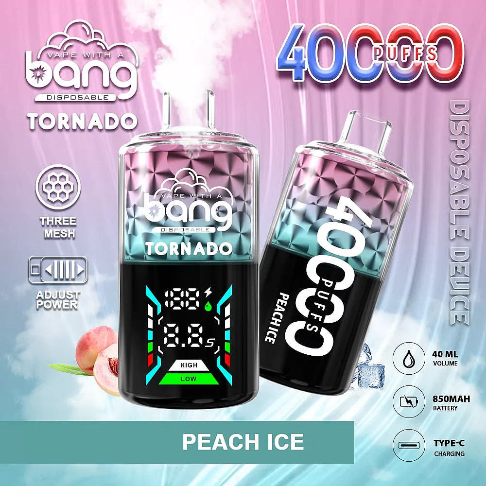 Bang Tornado 40000 Puff Disposable Vape, 40ml Liquid, 12 Kinds Flavors, Battery 850mah, Large Smoke LED Display Disposable Vape