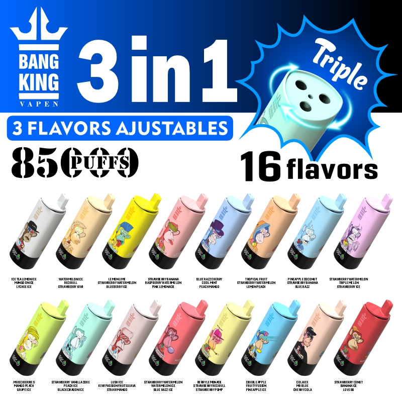 Bang King Vapen 85000 Puffs, 3 in 1 Flavor, 63ml Eliquid, 600mAh Battery