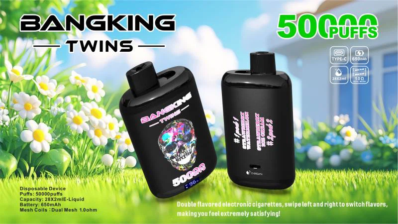 Bang King TWINS 50000 Puffs Disposable Vape with Double Flavors, 12 Kinds of Fruits Flavors, E-liquid 56ml, Battery 650 mah