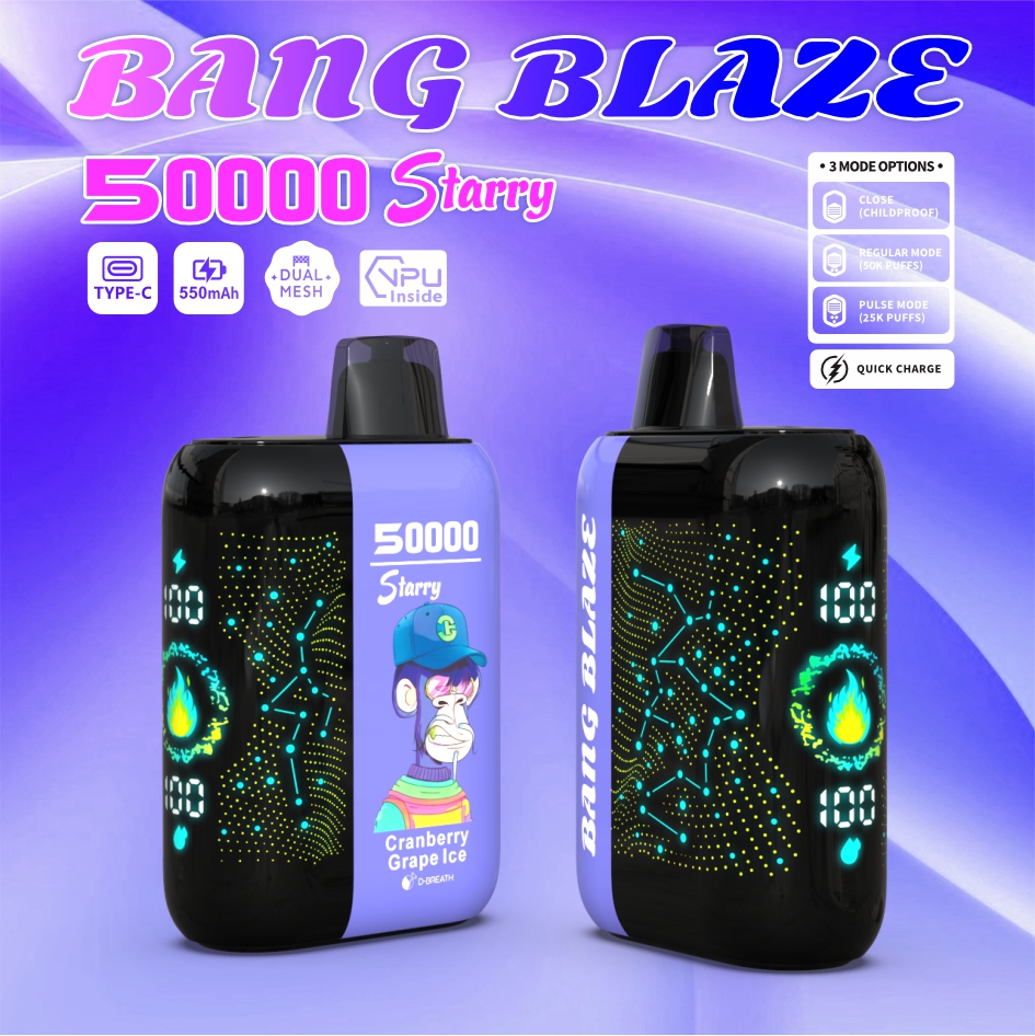Bang Blzae Starry 50000 Puffs, 12 Kinds of Fruits Flavors, E-liquid 45ml, Battery 550 mah, Nicotine 0% 2%, 3%, or 5%