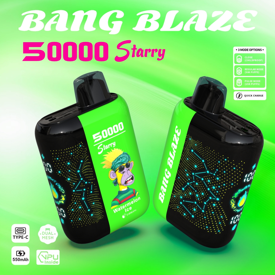Bang Blzae Starry 50000 Puffs, 12 Kinds of Fruits Flavors, E-liquid 45ml, Battery 550 mah, Nicotine 0% 2%, 3%, or 5%