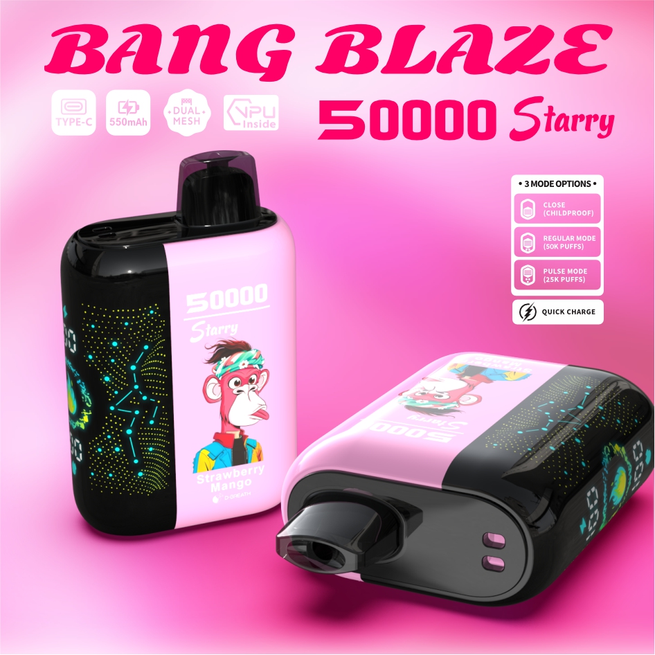 Bang Blzae Starry 50000 Puffs, 12 Kinds of Fruits Flavors, E-liquid 45ml, Battery 550 mah, Nicotine 0% 2%, 3%, or 5%
