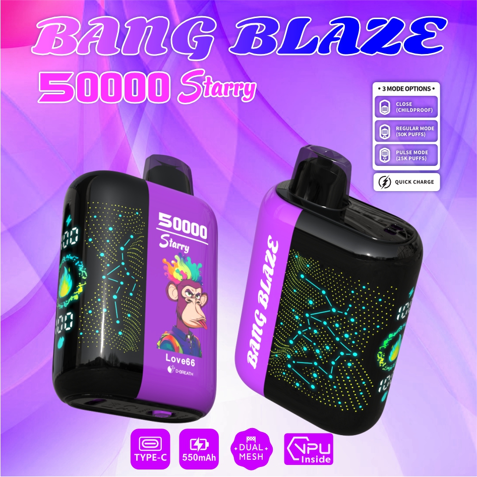 Bang Blzae Starry 50000 Puffs, 12 Kinds of Fruits Flavors, E-liquid 45ml, Battery 550 mah, Nicotine 0% 2%, 3%, or 5%