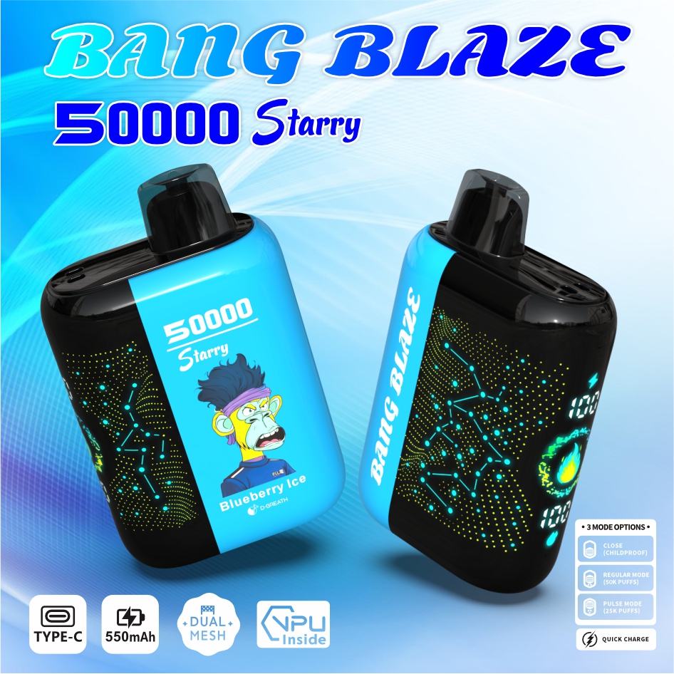 Bang Blzae Starry 50000 Puffs, 12 Kinds of Fruits Flavors, E-liquid 45ml, Battery 550 mah, Nicotine 0% 2%, 3%, or 5%