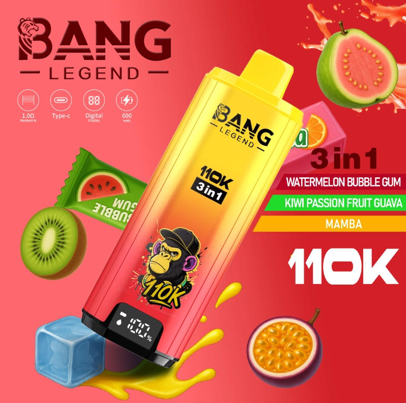 Bang Legend 110000 110K PUFFS Disposable Vape with 3 in 1 Flavors, 10 Kinds of Fruits Flavors, E-liquid 56ml, Battery 850 mah, Nicotine 0%, 2%, 3%, or 5%