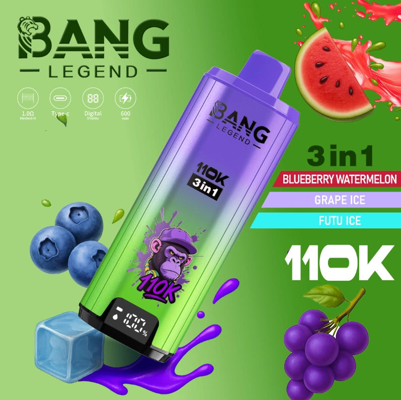 Bang Legend 110000 110K PUFFS Disposable Vape with 3 in 1 Flavors, 10 Kinds of Fruits Flavors, E-liquid 56ml, Battery 850 mah, Nicotine 0%, 2%, 3%, or 5%