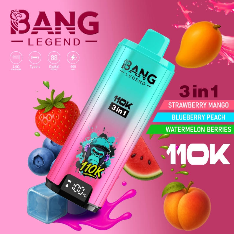 Bang Legend 110000 110K PUFFS Disposable Vape with 3 in 1 Flavors, 10 Kinds of Fruits Flavors, E-liquid 56ml, Battery 850 mah, Nicotine 0%, 2%, 3%, or 5%